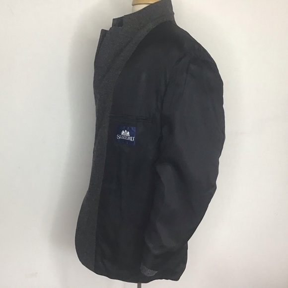 Stafford Vtg Gray Barleycorn Tweed Lambswool 3 Button Notch Collar Blazer 42 S - Picture 11 of 15